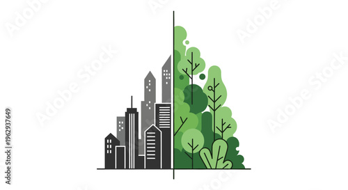 Cityscape Split with Forest – Urban Environment vs Natural Landscape, Eco-Friendly Living Concept