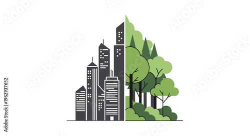 Картината върху платно City and Forest Side-by-Side – Urban Development vs Nature, Environmental Balanc
