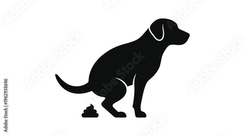 Dog Pooping Silhouette Vector Icon – Clear Vectors Featuring Pet Behavior, Outdoor Relief, and Clean-Up Awareness in Minimalist Black Profiles for Public Signage or Humor