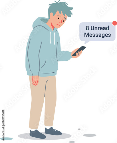 Man checking smartphone with unread messages on screen indoors