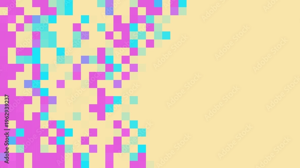 Obraz premium Colorful pixel art background with pink and blue squares on cream