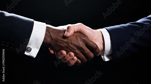 Business handshake symbolizing agreement and partnership in a professional setting.