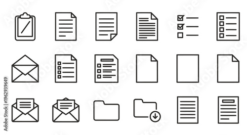 Collection of office documents and communication icons for workflows and organization.