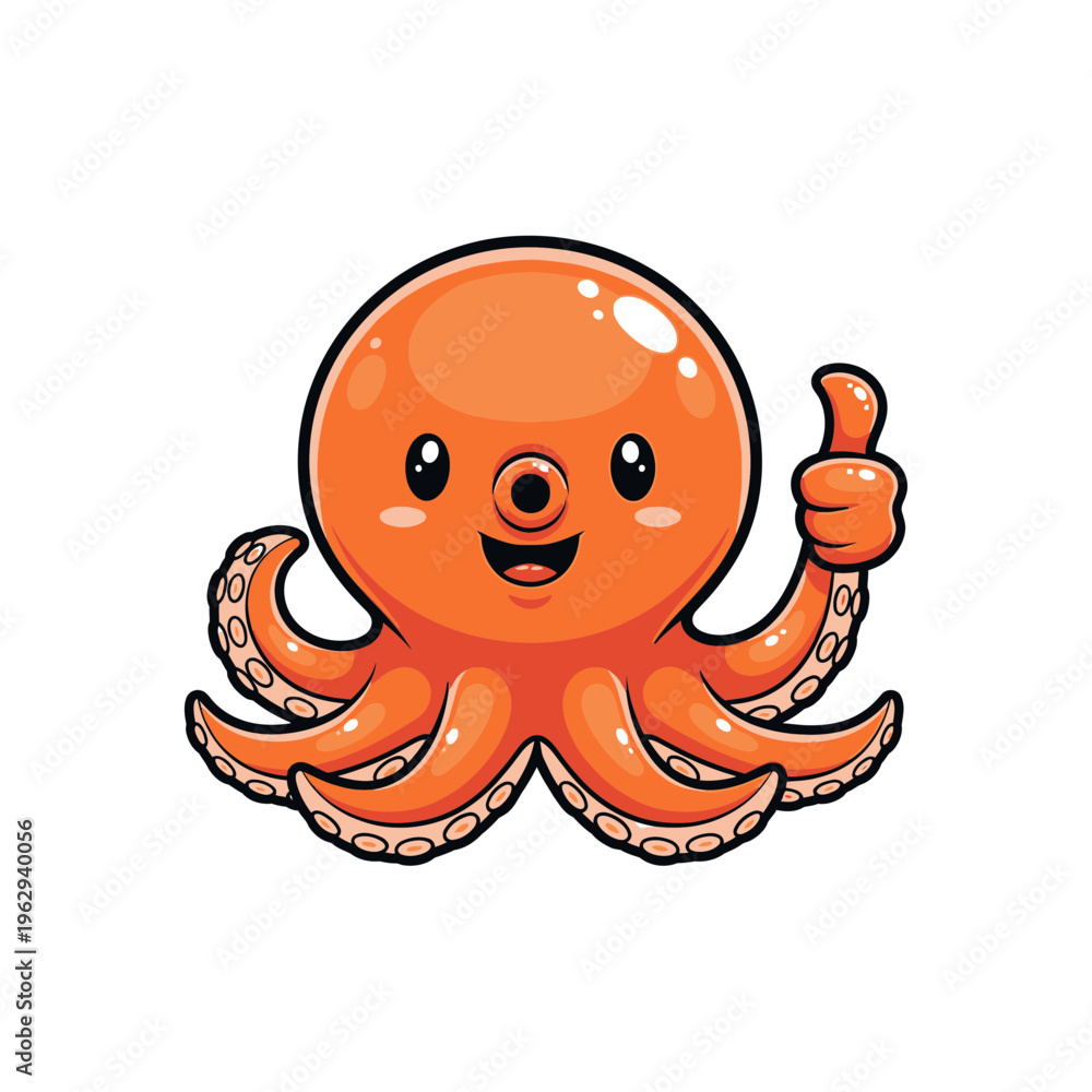Fototapeta premium Cute little octopus cartoon giving thumb up.