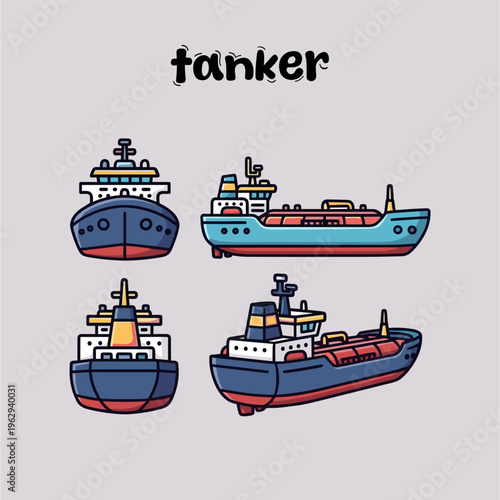 cute tanker mascot four images yellow blue white