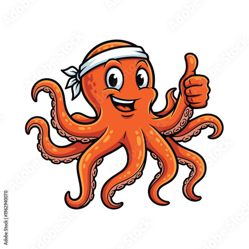Happy cartoon octopus chef giving a thumbs up.