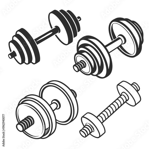 Four dumbbells in different styles and positions