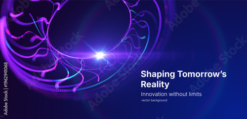 Abstract technology vector background with luminous curved lines forming dynamic structure on blue background. Concept for big data research, artificial intelligence, digital network, data processing.