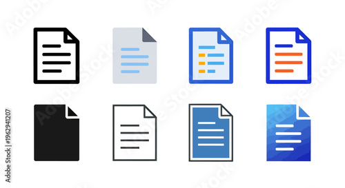 Collection of colorful vector document icons in blue yellow and gray.