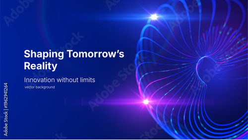 AdoAbstract technology vector background with luminous curved lines forming dynamic structure on blue background. Concept for big data research, artificial intelligence, digital ne Illustrator Artwork