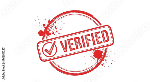 Red checked stamp with verified checkmark and splatter marks