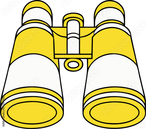 Yellow Binoculars Focused on Distant Observation Close-Up View Graphic Illustration Style