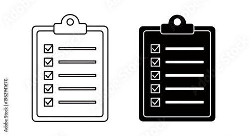 Two clipboards showcasing checklists in contrasting monochrome colors, highlighting organized tasks and forms.