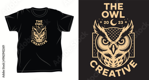 The owl creative typography with owl illustration and stars