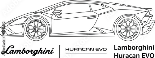 Modern supercar vector line art illustration side view of a luxury sports car contour drawing isolated on white background for coloring book