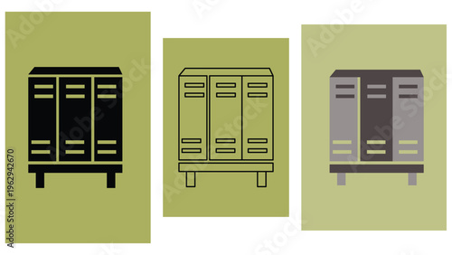 Minimalist Metal Locker Icon Set for School Gym and Office Storage