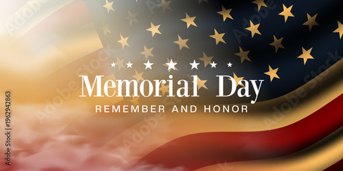 Mei 25 Is Memorial Day. American flag and clouds. Great for posters, banners, social media and more. Gradient background.