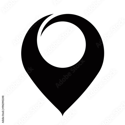 Black map pin icon, location pointer symbol, navigation marker, modern map indicator