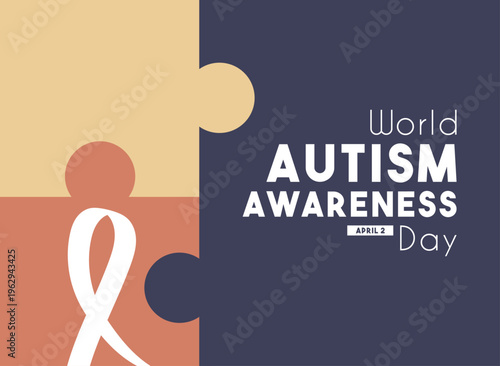 World Autism Awareness Day Background with Colorful Puzzle Pieces and Ribbon. April 2. Modern Minimalist Layout with Copy Space for Text, Poster, and Social Media Campaign.
