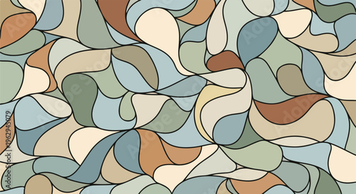 A seamless, organic pattern of softly colored, flowing shapes