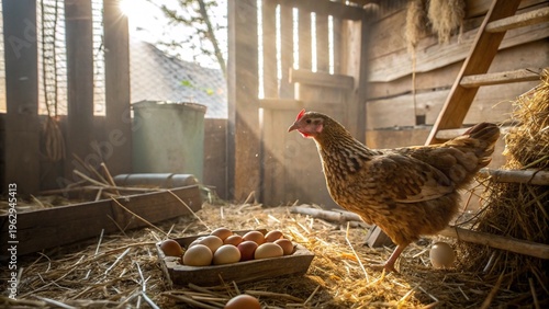 Wallpaper Mural A Hen Caring for Her Freshly Laid Eggs in a Rustic Coop Torontodigital.ca