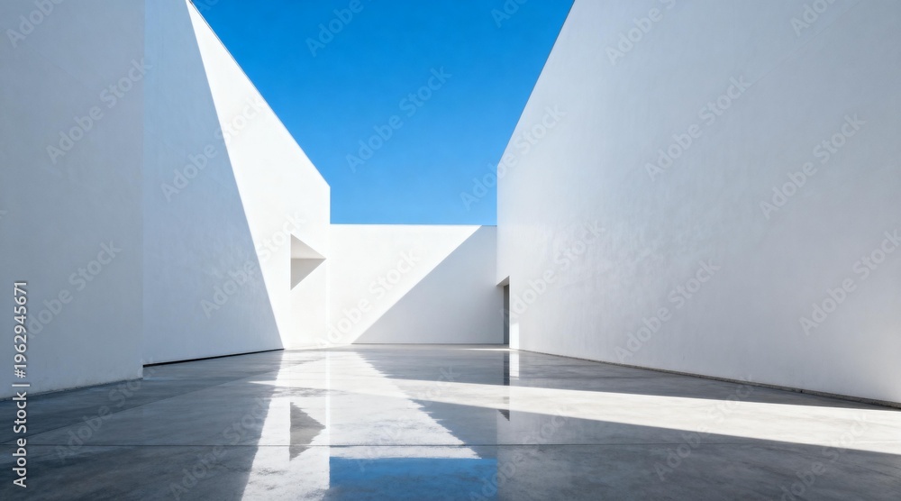 Obraz premium Minimalist White Architectural Space with Reflective Floor