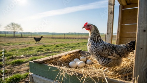Wallpaper Mural A Hen Caring for Her Freshly Laid Eggs in a Rustic Coop Torontodigital.ca