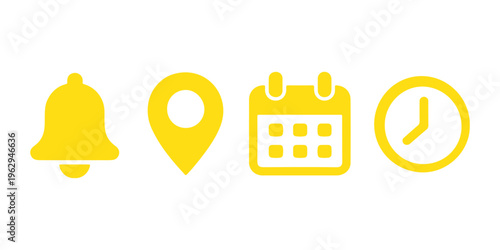 Location, time, calendar and notification bell icons set. 
