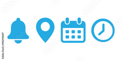 Location, time, calendar and notification bell icons set. 