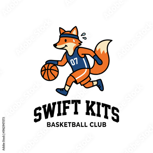 A dynamic and playful illustration of a fox in a basketball uniform, showcasing athleticism and energy suited for a sports club, promoting an active and fun lifestyle.