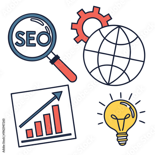 Seo optimization concept with globe and graph