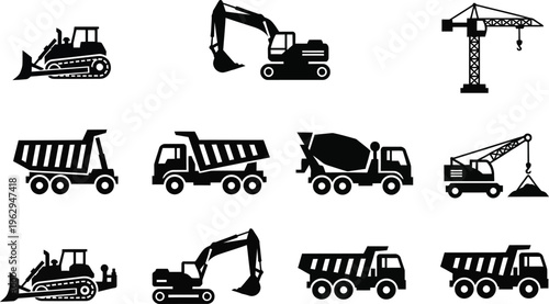 Construction vehicles and heavy equipment icons