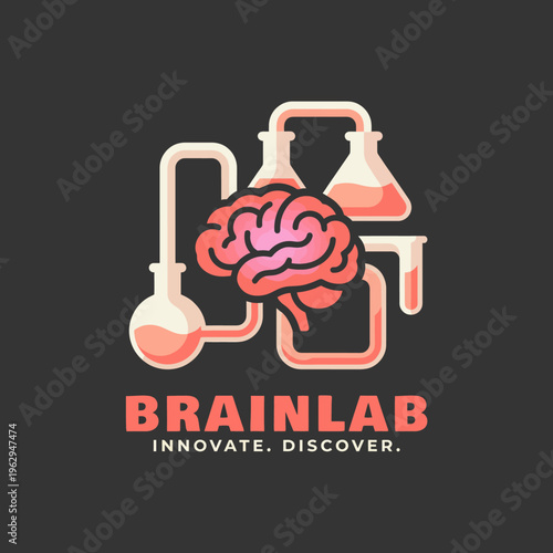 An innovative Brainlab logo featuring a brain and laboratory equipment, symbolizing creativity and scientific discovery, perfect for educational and research-related projects.