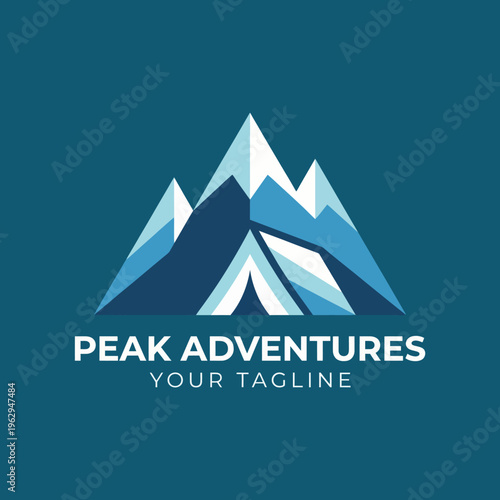 A sleek mountain logo representing adventurous spirit and exploration enhances the Peak Adventures brand, inspiring outdoor enthusiasts to explore nature and achieve their goals.