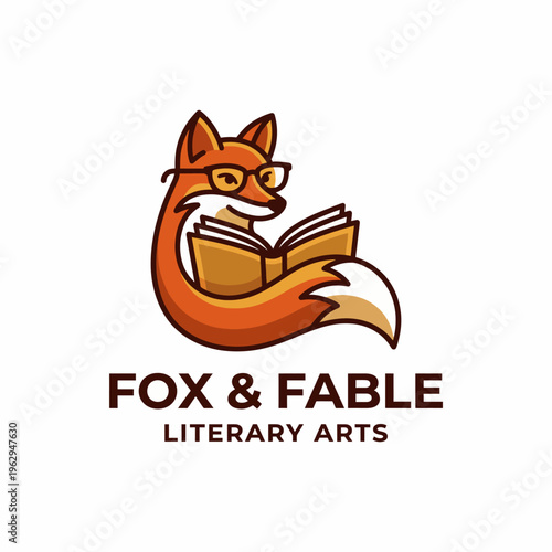 An adorable fox character wearing glasses, reading a book, designed in a playful manner that captures the essence of curiosity and wisdom in a whimsical artistic style.