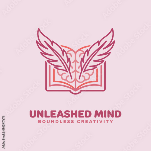 This logo features an open book with wings symbolizing creativity, innovation, and limitless potential, making it ideal for educational, artistic, or motivational branding.