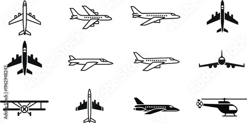Collection of various aircraft silhouettes in different views and angles