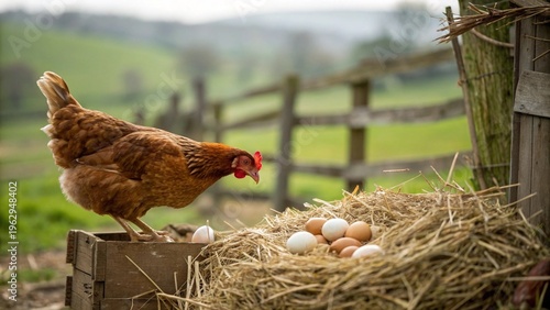 Wallpaper Mural A Hen Caring for Her Freshly Laid Eggs in a Rustic Coop Torontodigital.ca