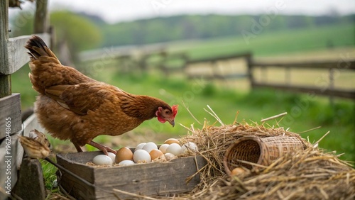 Wallpaper Mural A Hen Caring for Her Freshly Laid Eggs in a Rustic Coop Torontodigital.ca