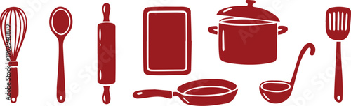Kitchen utensils doodle icon set vector illustration
