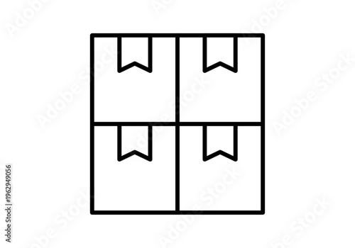 Icono lineal de cuatro cajas de cartón apiladas que representan un paquete o envío para logística y transporte