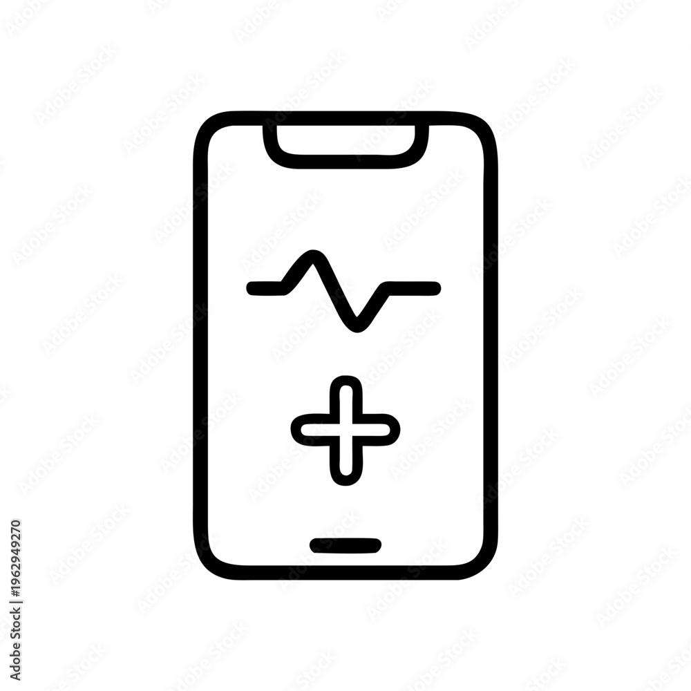 Fototapeta premium Health App Line Icon, Mobile Healthcare Application, Digital Health Monitoring and Medical App Outline Vector