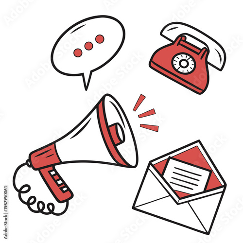 A cartoon illustration of communication icons