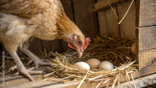Wallpaper Mural A Hen Caring for Her Freshly Laid Eggs in a Rustic Coop Torontodigital.ca