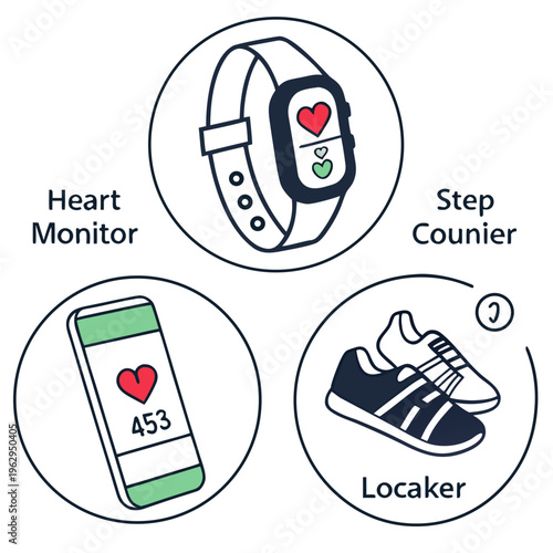 Fitness tracker with heart monitor and sneakers