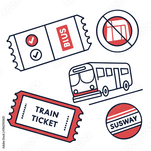 Public transportation tickets and icons
