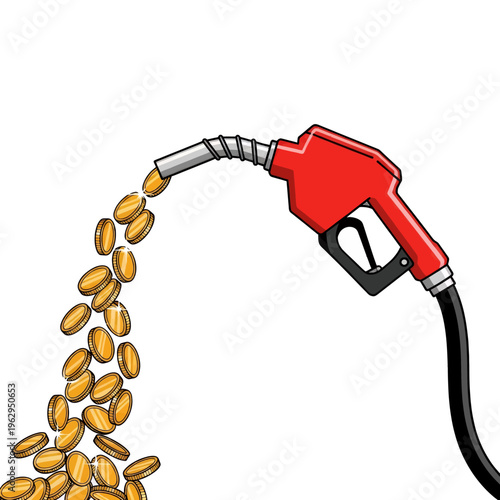 Fuel Pump Dispensing Coins Illustration - Money and Gas Prices Concept Art for Finance and Business Visuals
