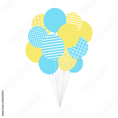 夏をイメージしたたくさんの黄色と青色の風船のイラスト素材