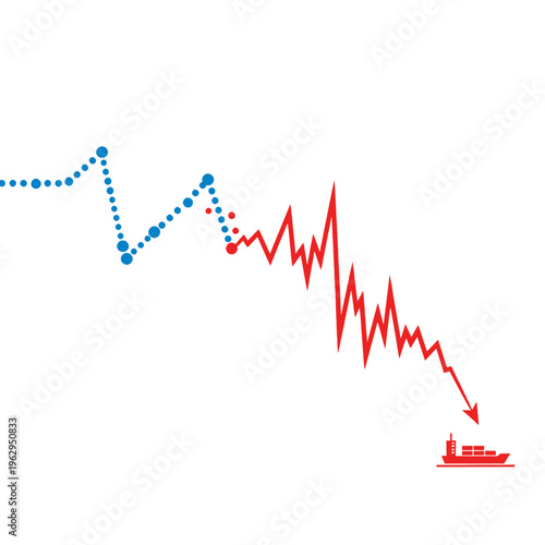 Financial Decline Illustration Stock Video - Market Crash Graph Animation with Shipping Vessel Symbolizing Economic Downturn and Business Loss