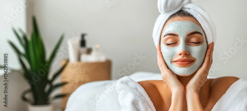 Relaxing Retreat A Woman Enjoys a Soothing Face Mask Treatment in a Tranquil Spa Setting